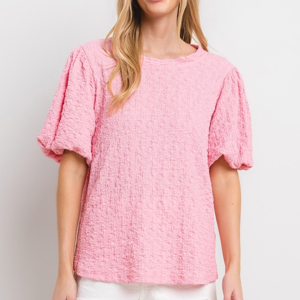 10 Solid Textured Puff Sleeve Blouse Top - Picture 6 of 6